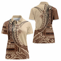 Samoa Siapo Mamanu Women Polo Shirt Plumeria Mocha Motifs