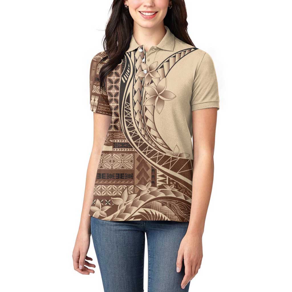 Samoa Siapo Mamanu Women Polo Shirt Plumeria Mocha Motifs