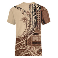 Samoa Siapo Mamanu Women V-Neck T-Shirt Plumeria Mocha Motifs LT7 - Polynesian Pride