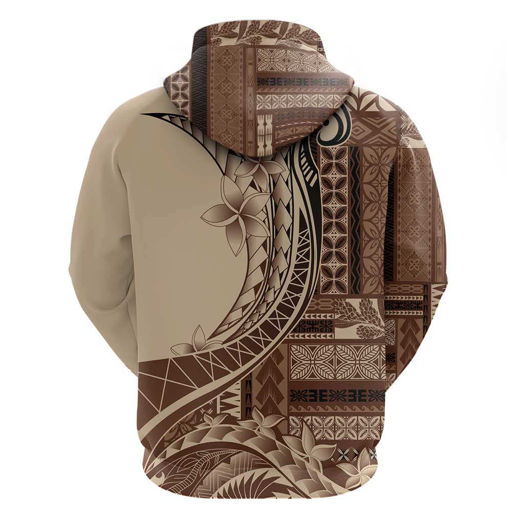 Samoa Siapo Mamanu Zip Hoodie Plumeria Mocha Motifs