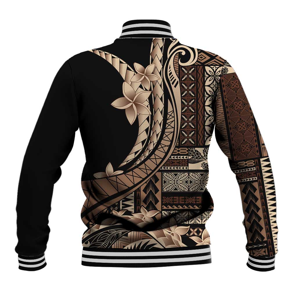 Samoa Siapo Mamanu Baseball Jacket Plumeria Black Motifs LT7 - Polynesian Pride