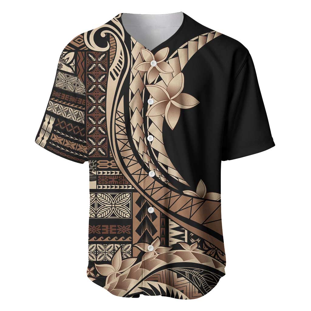 Samoa Siapo Mamanu Baseball Jersey Plumeria Black Motifs LT7 Black - Polynesian Pride