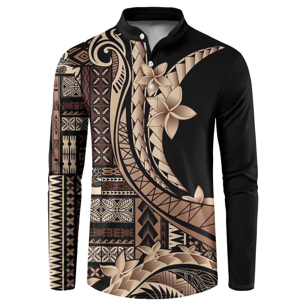 Samoa Siapo Mamanu Button Sweatshirt Plumeria Black Motifs LT7 Black - Polynesian Pride