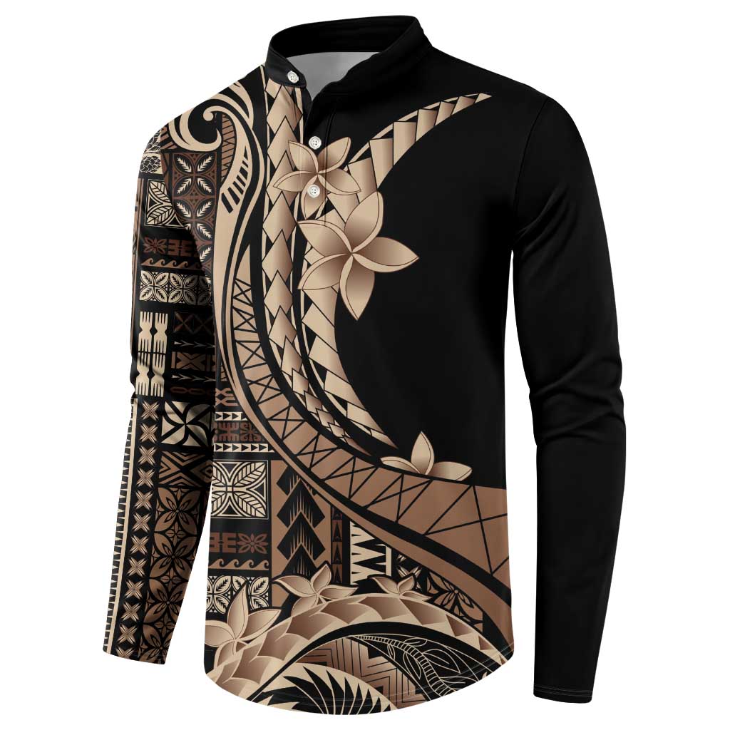 Samoa Siapo Mamanu Button Sweatshirt Plumeria Black Motifs LT7 - Polynesian Pride