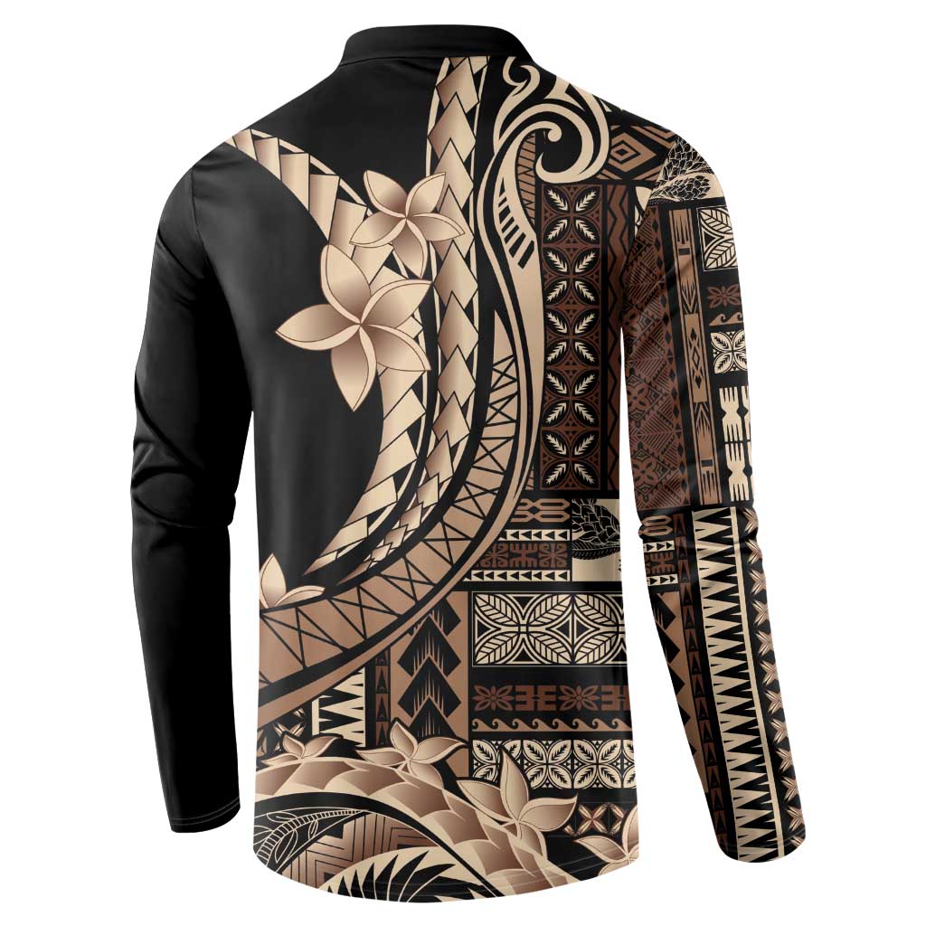 Samoa Siapo Mamanu Button Sweatshirt Plumeria Black Motifs LT7 - Polynesian Pride