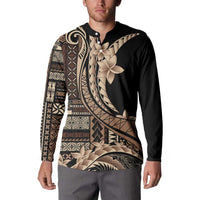 Samoa Siapo Mamanu Button Sweatshirt Plumeria Black Motifs LT7 - Polynesian Pride