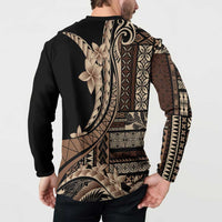 Samoa Siapo Mamanu Button Sweatshirt Plumeria Black Motifs LT7 - Polynesian Pride