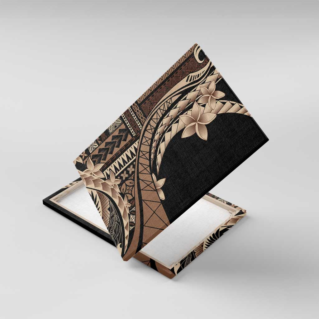 Samoa Siapo Mamanu Canvas Wall Art Plumeria Black Motifs LT7 With Frame Black - Polynesian Pride