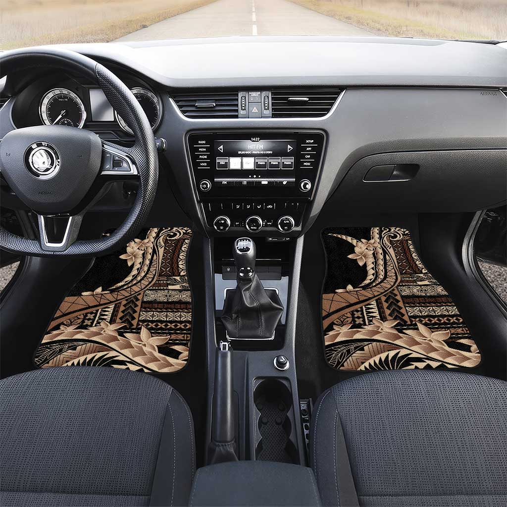 Samoa Siapo Mamanu Car Mats Plumeria Black Motifs LT7 Set 2pcs - Front Black - Polynesian Pride