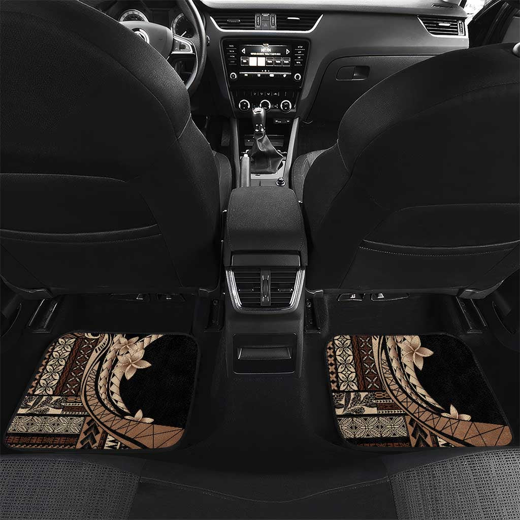 Samoa Siapo Mamanu Car Mats Plumeria Black Motifs LT7 Set 2pcs - Back Black - Polynesian Pride