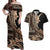 Samoa Siapo Mamanu Couples Matching Off Shoulder Maxi Dress and Hawaiian Shirt Plumeria Black Motifs