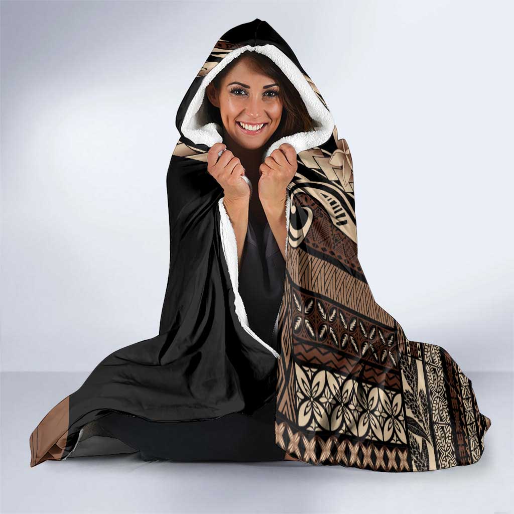 Samoa Siapo Mamanu Hooded Blanket Plumeria Black Motifs LT7 - Polynesian Pride