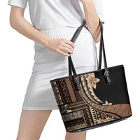 Samoa Siapo Mamanu Leather Tote Bag Plumeria Black Motifs LT7 - Polynesian Pride