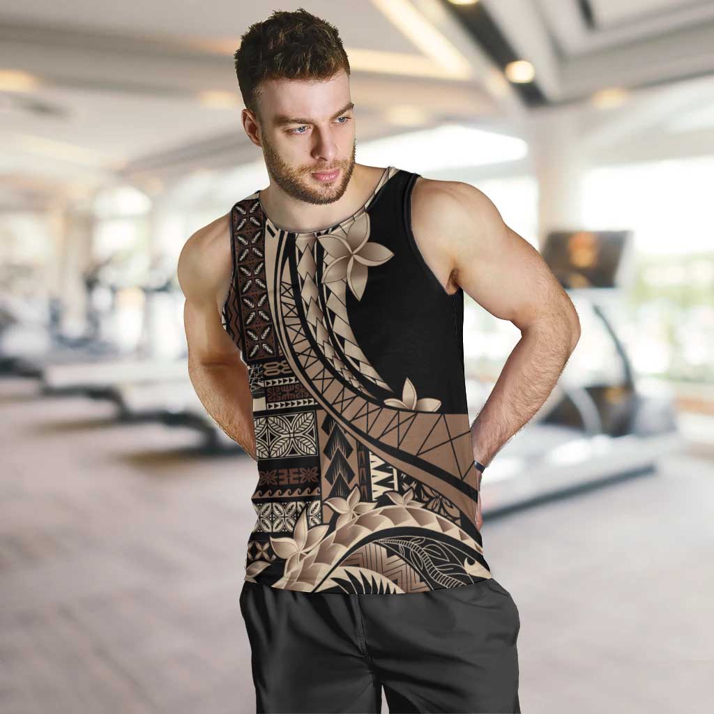 Samoa Siapo Mamanu Men Tank Top Plumeria Black Motifs