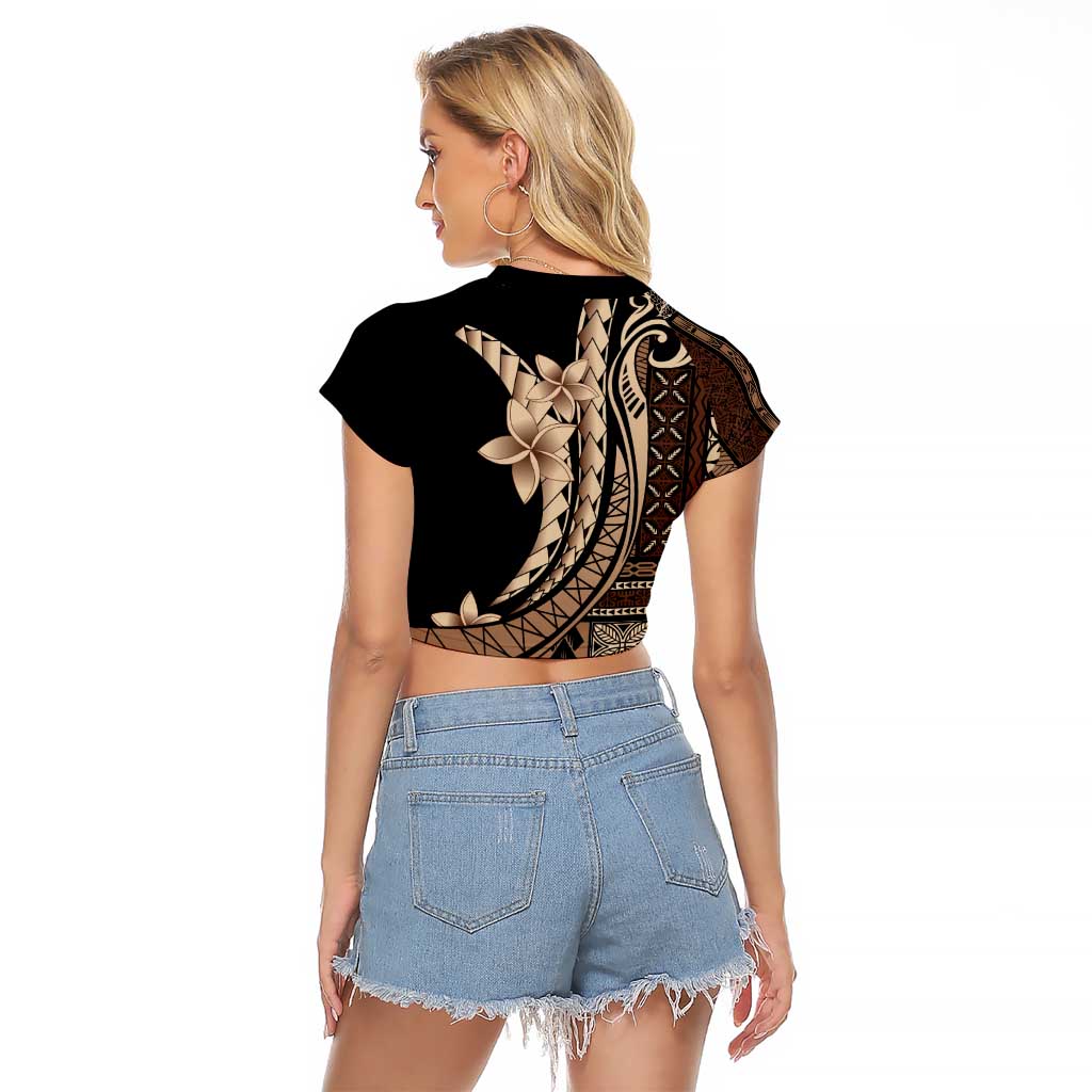 Samoa Siapo Mamanu Raglan Cropped T Shirt Plumeria Black Motifs LT7 - Polynesian Pride