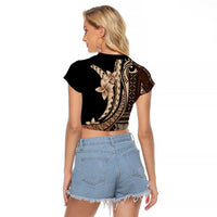 Samoa Siapo Mamanu Raglan Cropped T Shirt Plumeria Black Motifs LT7 - Polynesian Pride
