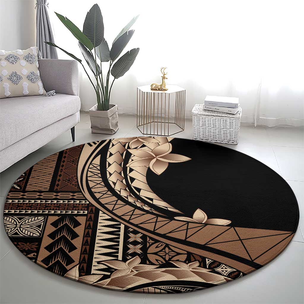 Samoa Siapo Mamanu Round Carpet Plumeria Black Motifs
