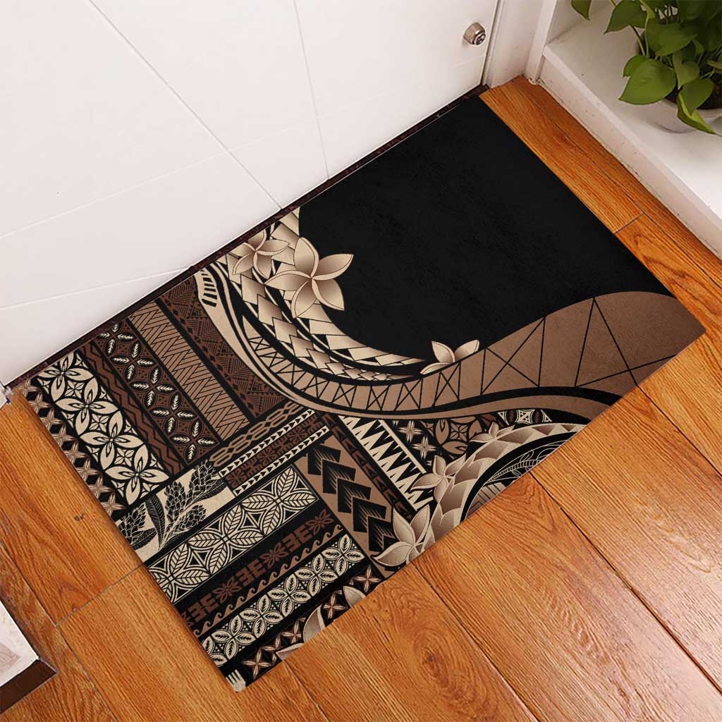 Samoa Siapo Mamanu Rubber Doormat Plumeria Black Motifs LT7 - Polynesian Pride
