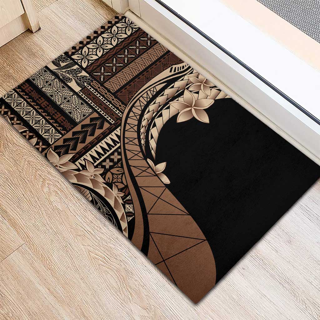Samoa Siapo Mamanu Rubber Doormat Plumeria Black Motifs LT7 - Polynesian Pride