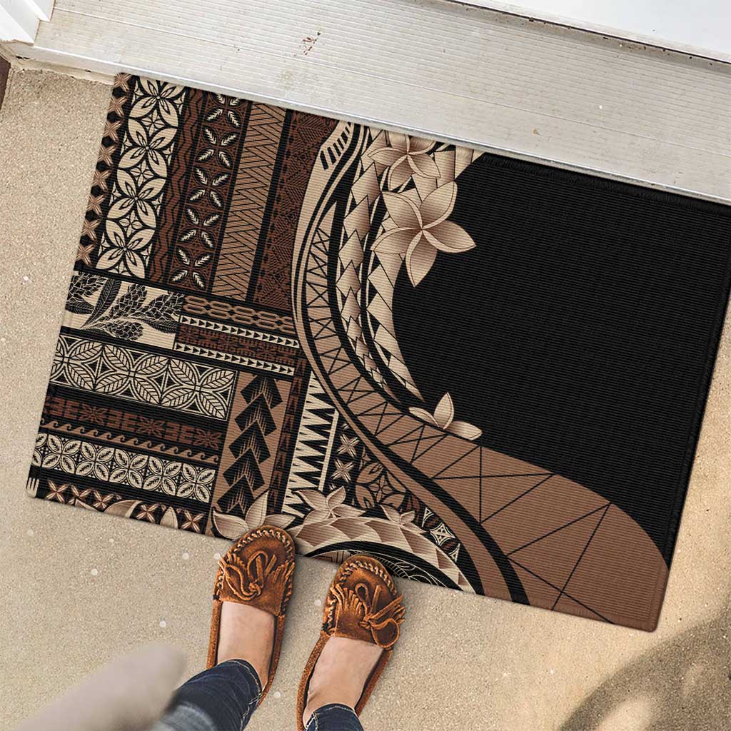 Samoa Siapo Mamanu Rubber Doormat Plumeria Black Motifs LT7 - Polynesian Pride