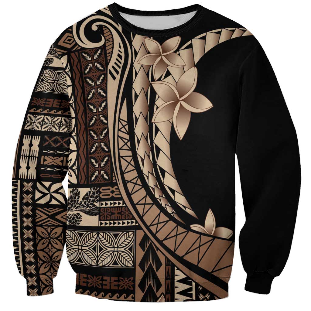 Samoa Siapo Mamanu Sweatshirt Plumeria Black Motifs LT7 Unisex Black - Polynesian Pride