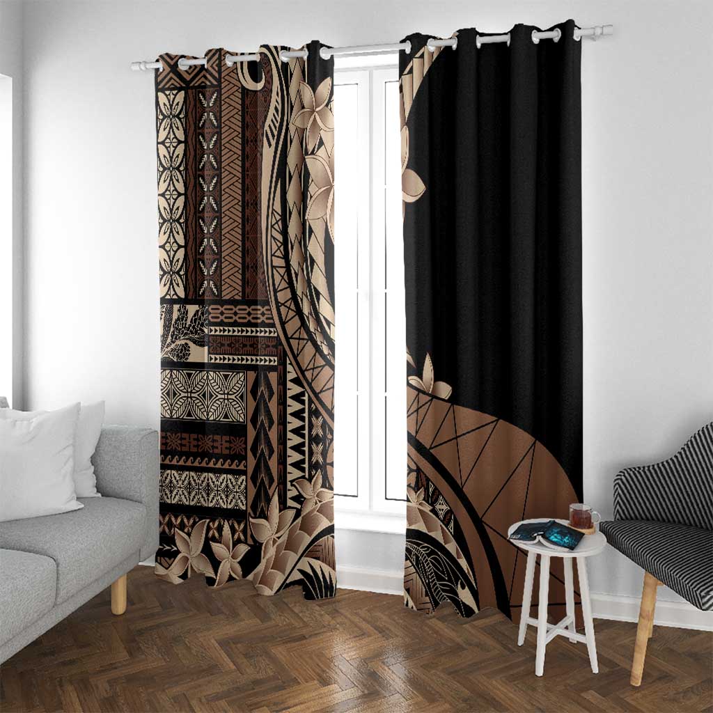 Samoa Siapo Mamanu Window Curtain Plumeria Black Motifs LT7 With Grommets Black - Polynesian Pride