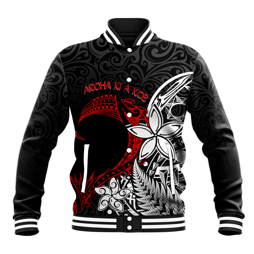 Valentine New Zealand Baseball Jacket Aotearoa Couple Maori Aroha Ki a Koe LT7 Unisex Black - Polynesian Pride