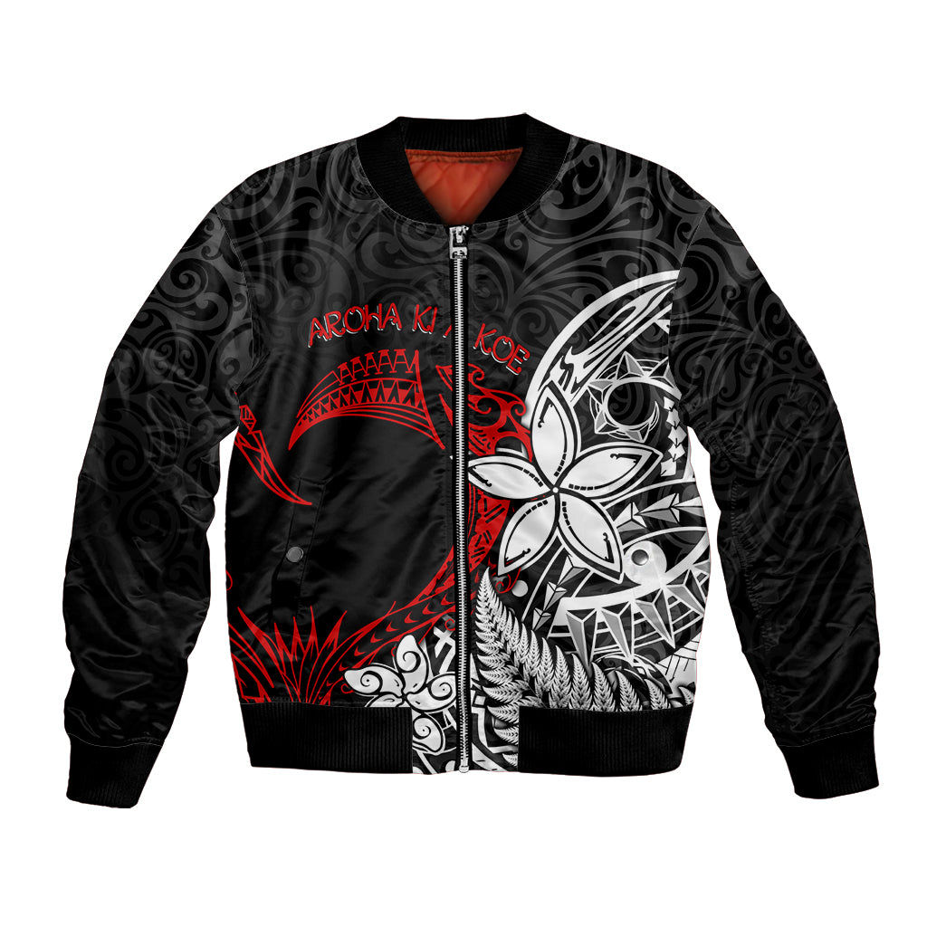 Valentine New Zealand Bomber Jacket Aotearoa Couple Maori Aroha Ki a Koe LT7 Unisex Black - Polynesian Pride