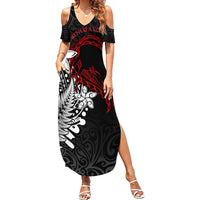 Valentine New Zealand Family Matching Summer Maxi Dress and Hawaiian Shirt Aotearoa Couple Maori Aroha Ki a Koe LT7 Mom's Dress Black - Polynesian Pride