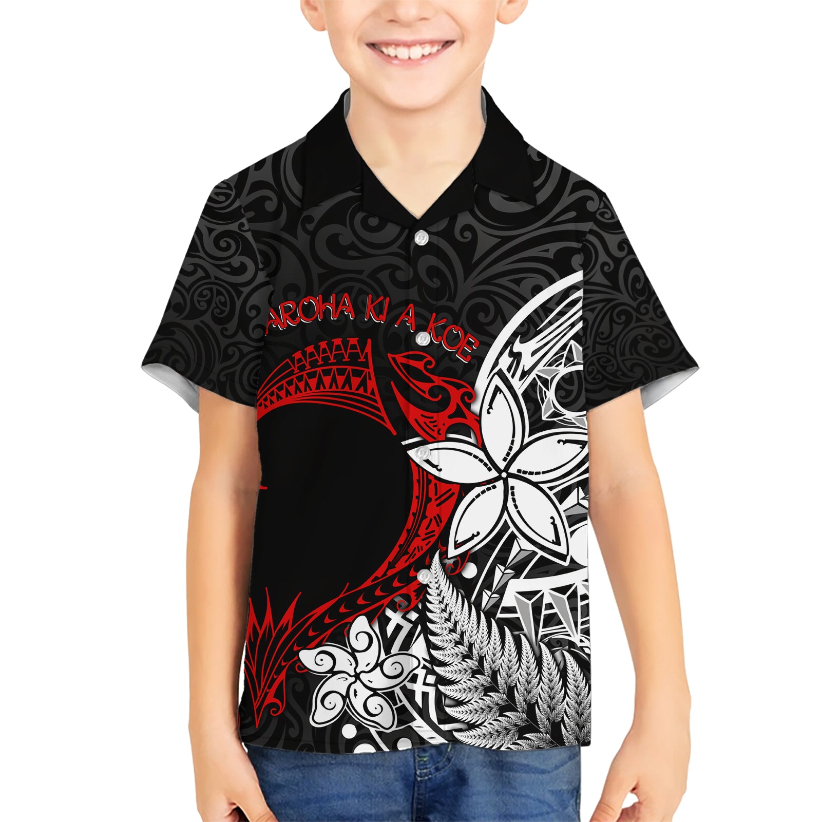 Valentine New Zealand Kid Hawaiian Shirt Aotearoa Couple Maori Aroha Ki a Koe LT7 Kid Black - Polynesian Pride