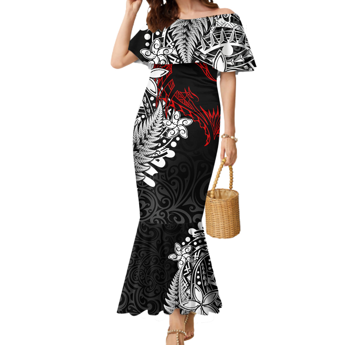 Valentine New Zealand Mermaid Dress Aotearoa Couple Maori Aroha Ki a Koe LT7 Women Black - Polynesian Pride