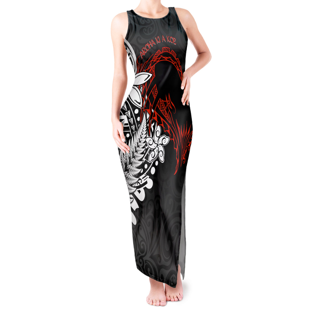 Valentine New Zealand Tank Maxi Dress Aotearoa Couple Maori Aroha Ki a Koe LT7 Women Black - Polynesian Pride