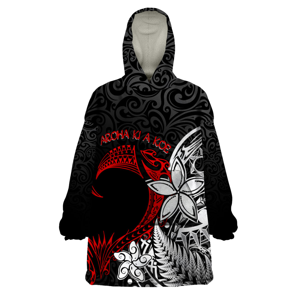 Valentine New Zealand Wearable Blanket Hoodie Aotearoa Couple Maori Aroha Ki a Koe LT7 One Size Black - Polynesian Pride