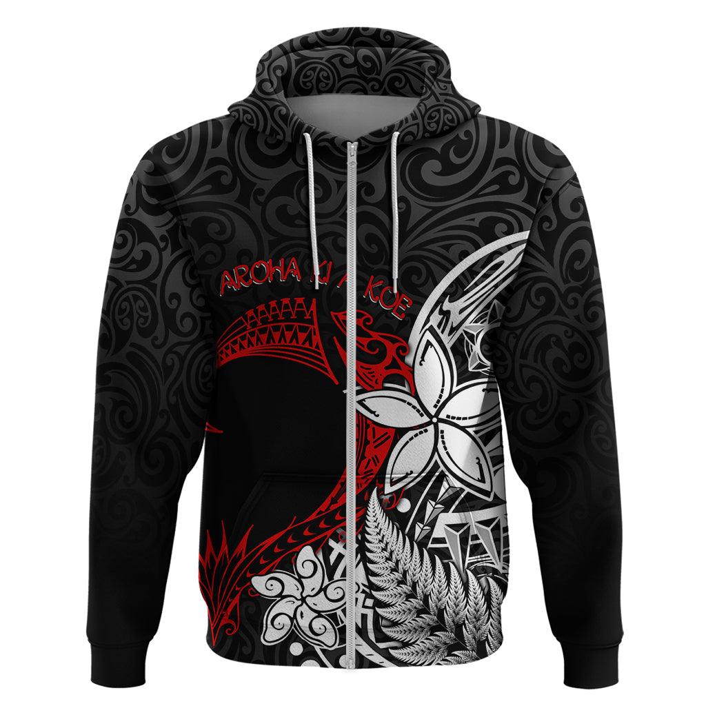 Valentine New Zealand Zip Hoodie Aotearoa Couple Maori Aroha Ki a Koe LT7 Zip Hoodie Black - Polynesian Pride