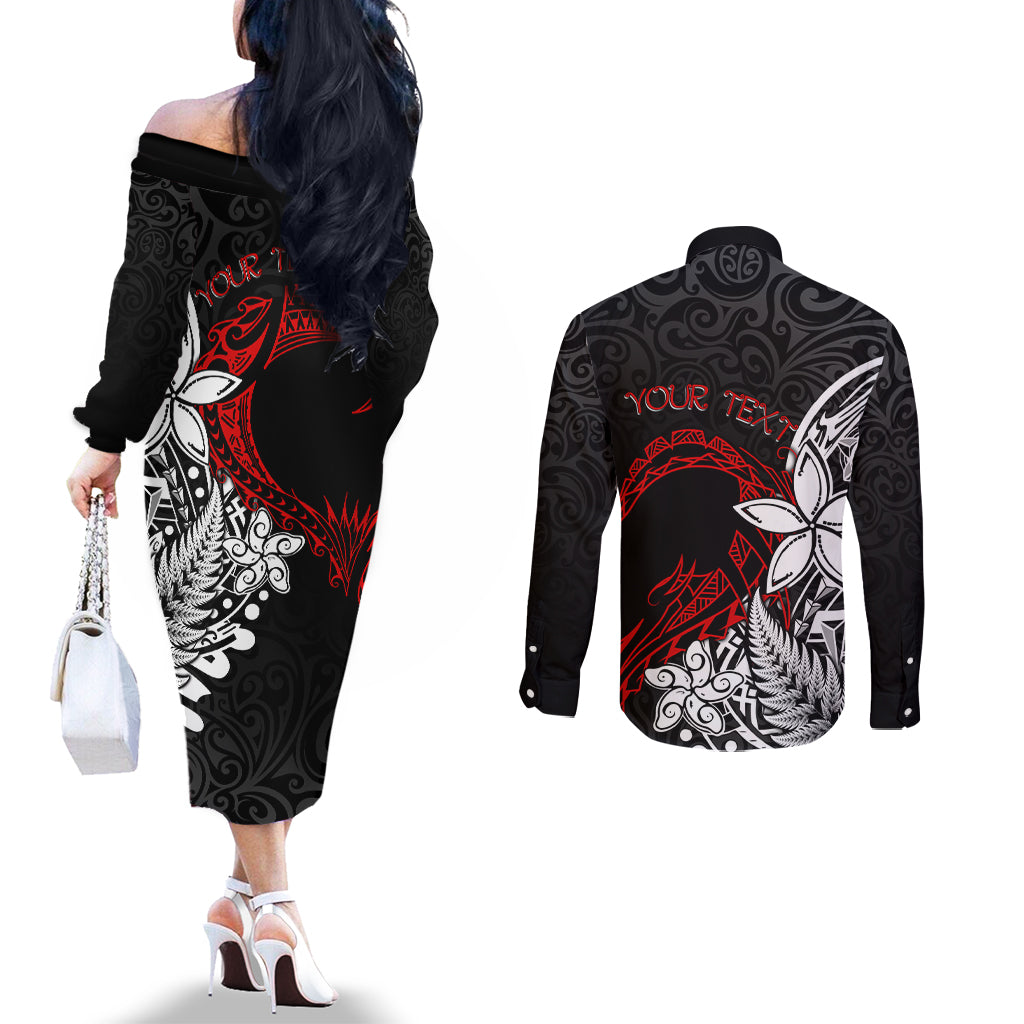 New Zealand Aotearoa Valentine Couples Matching Off The Shoulder Long Sleeve Dress and Long Sleeve Button Shirt Couple Maori Aroha Ki a Koe Ver.02 LT7 - Polynesian Pride