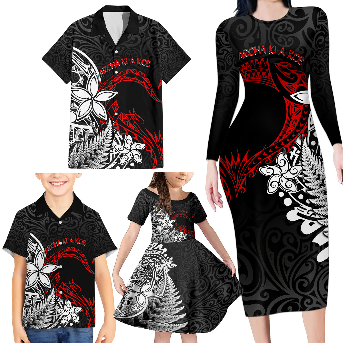 New Zealand Aotearoa Valentine Family Matching Long Sleeve Bodycon Dress and Hawaiian Shirt Couple Maori Aroha Ki a Koe Ver.02 LT7 - Polynesian Pride