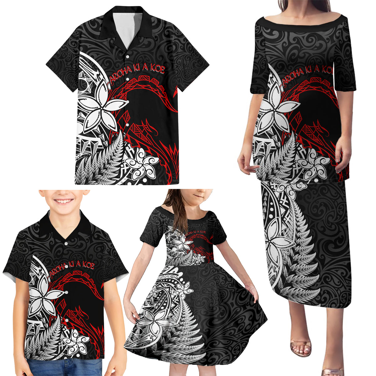 New Zealand Aotearoa Valentine Family Matching Puletasi and Hawaiian Shirt Couple Maori Aroha Ki a Koe Ver.02 LT7 - Polynesian Pride