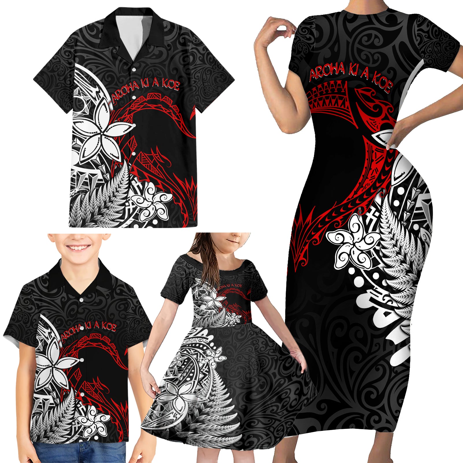 New Zealand Aotearoa Valentine Family Matching Short Sleeve Bodycon Dress and Hawaiian Shirt Couple Maori Aroha Ki a Koe Ver.02 LT7 - Polynesian Pride