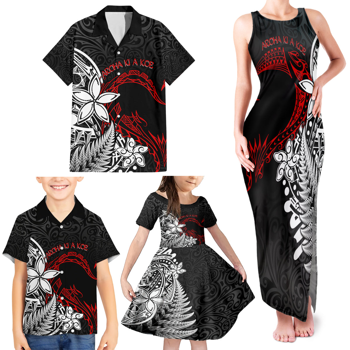 New Zealand Aotearoa Valentine Family Matching Tank Maxi Dress and Hawaiian Shirt Couple Maori Aroha Ki a Koe Ver.02 LT7 - Polynesian Pride