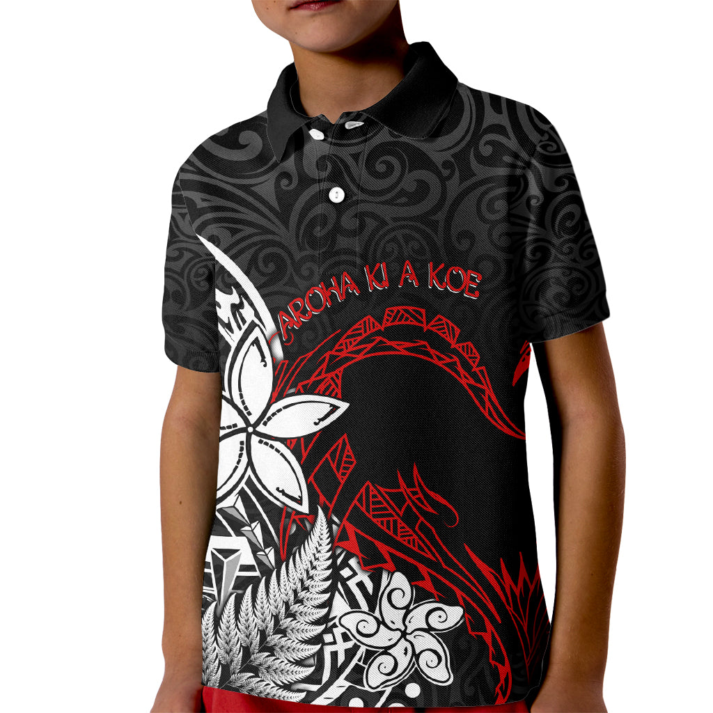 New Zealand Aotearoa Valentine Kid Polo Shirt Couple Maori Aroha Ki a Koe Ver.02 LT7 Kid Black - Polynesian Pride