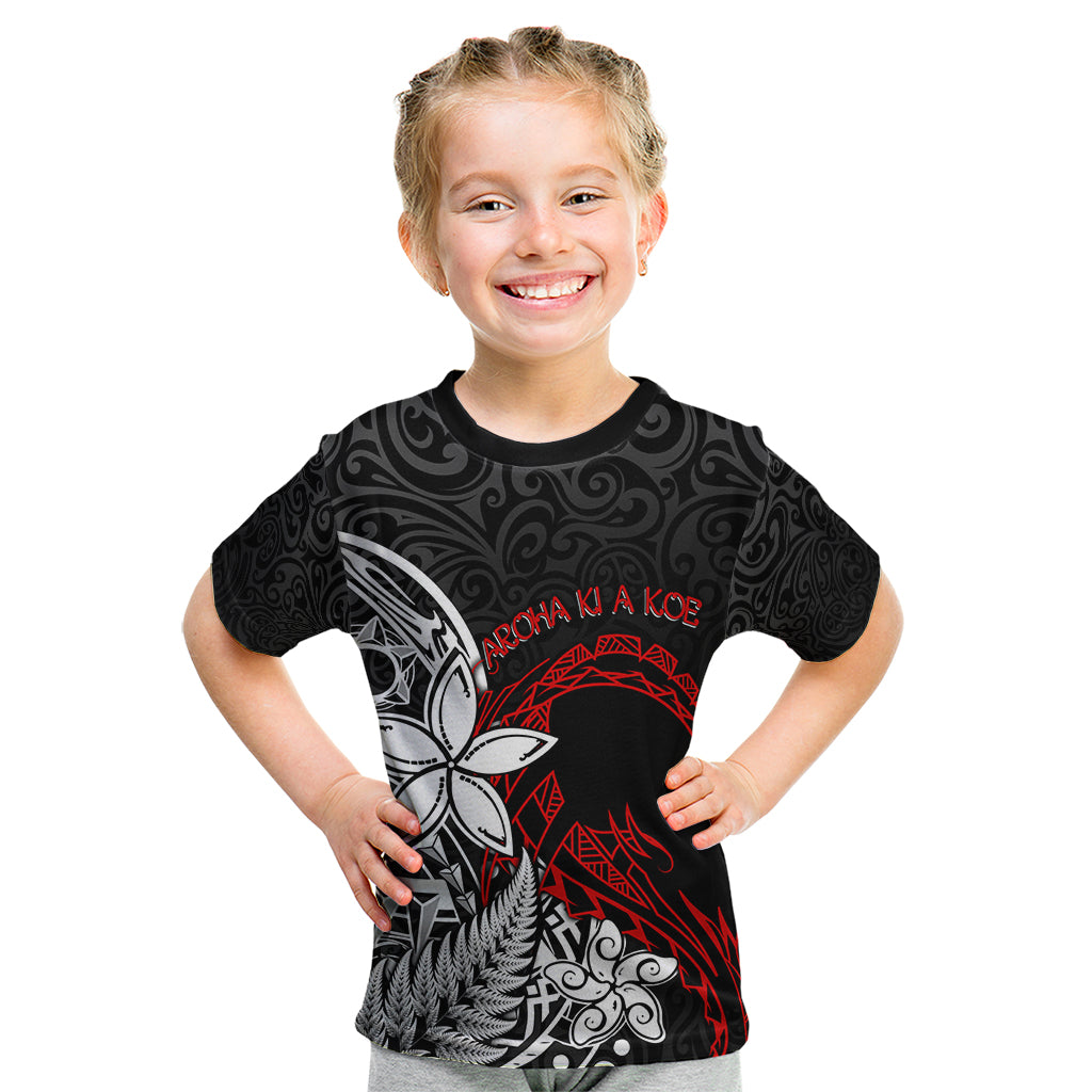 New Zealand Aotearoa Valentine Kid T Shirt Couple Maori Aroha Ki a Koe Ver.02 LT7 Black - Polynesian Pride