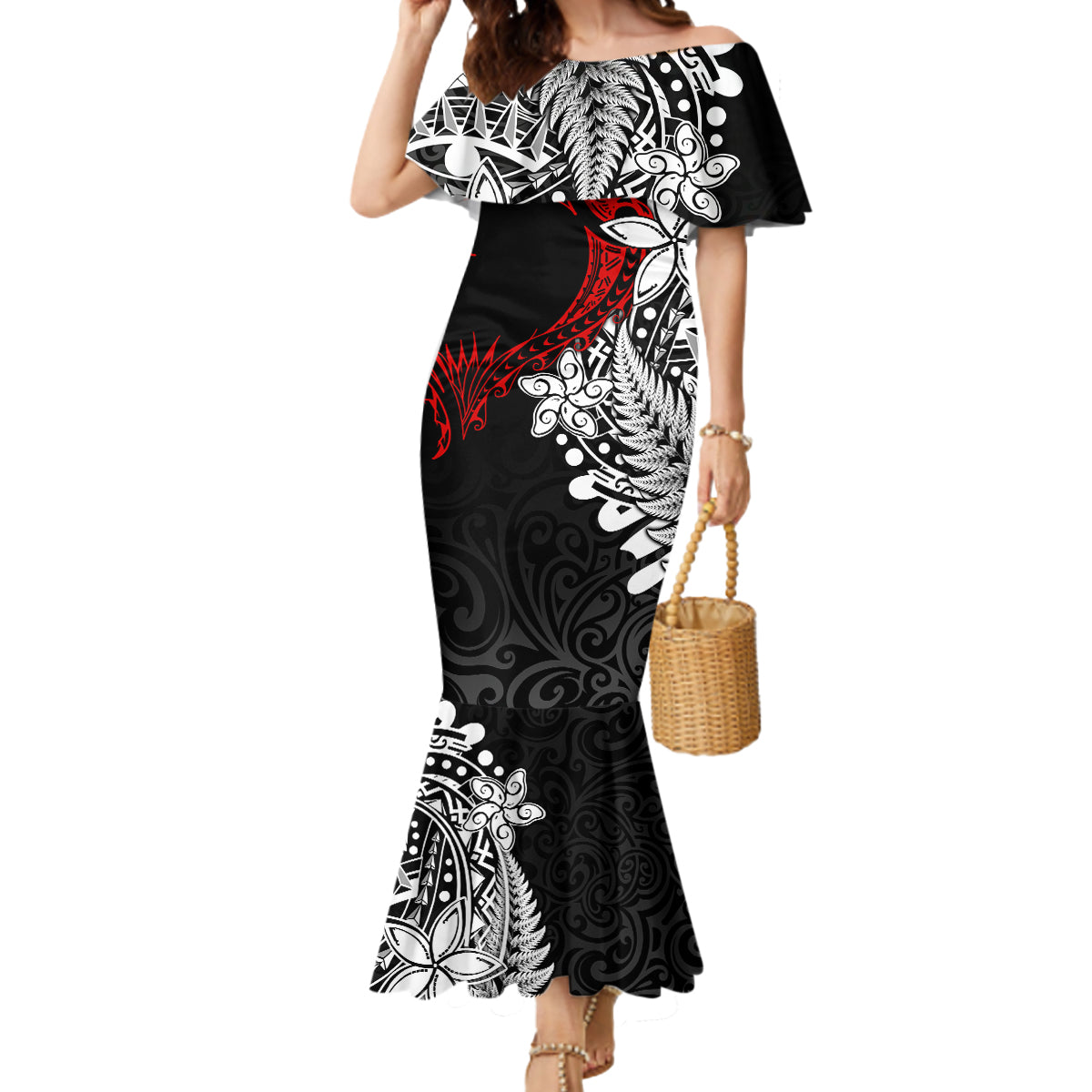 New Zealand Aotearoa Valentine Mermaid Dress Couple Maori Aroha Ki a Koe Ver.02 LT7 Women Black - Polynesian Pride