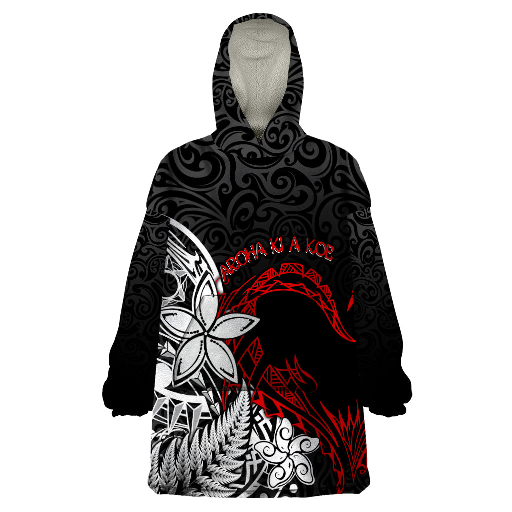 New Zealand Aotearoa Valentine Wearable Blanket Hoodie Couple Maori Aroha Ki a Koe Ver.02 LT7 One Size Black - Polynesian Pride