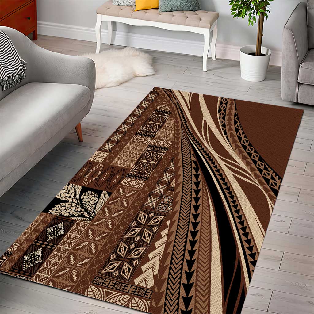 Pasifika Women's Day - Samoa Siapo Malu Tattoo Inspired Area Rug Brown