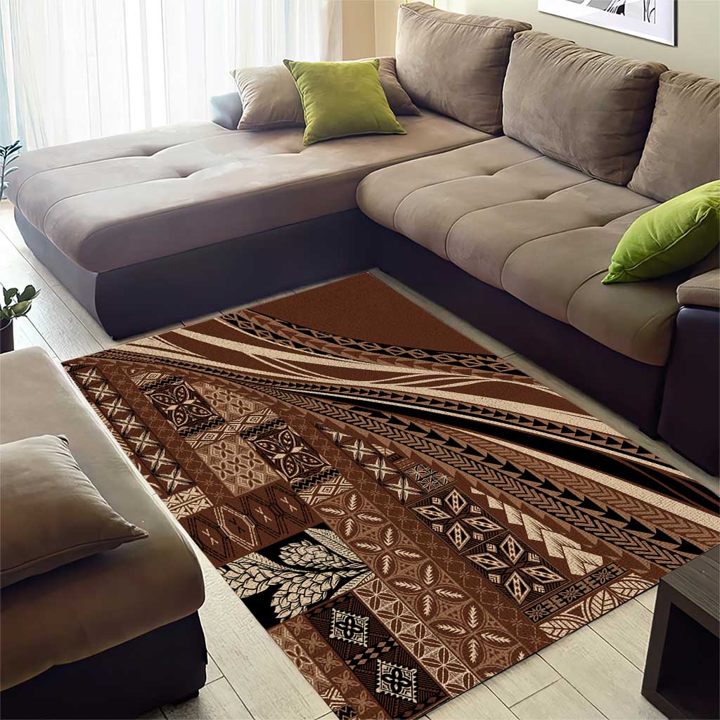 Pasifika Women's Day - Samoa Siapo Malu Tattoo Inspired Area Rug Brown