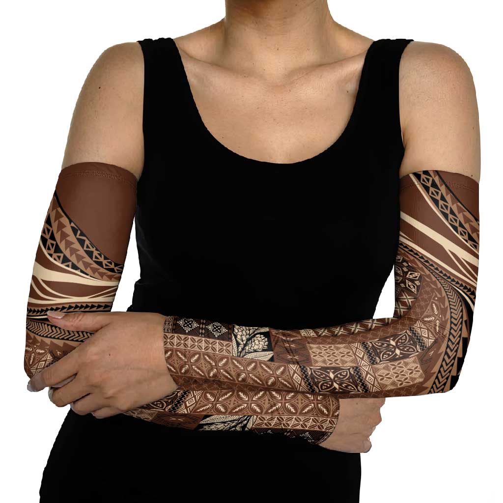 Pasifika Women's Day - Samoa Siapo Malu Tattoo Inspired Arm Sleeves Brown LT7 - Polynesian Pride
