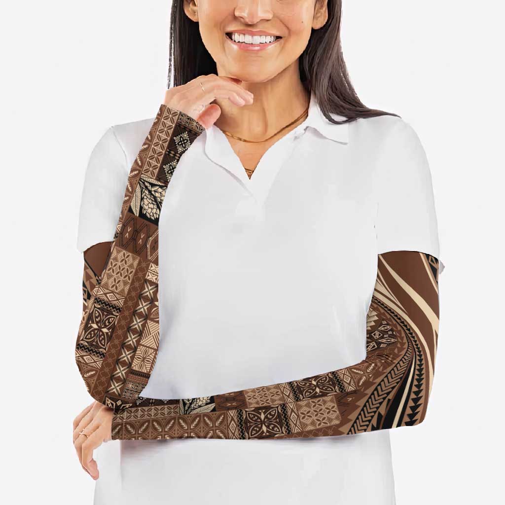 Pasifika Women's Day - Samoa Siapo Malu Tattoo Inspired Arm Sleeves Brown LT7 - Polynesian Pride