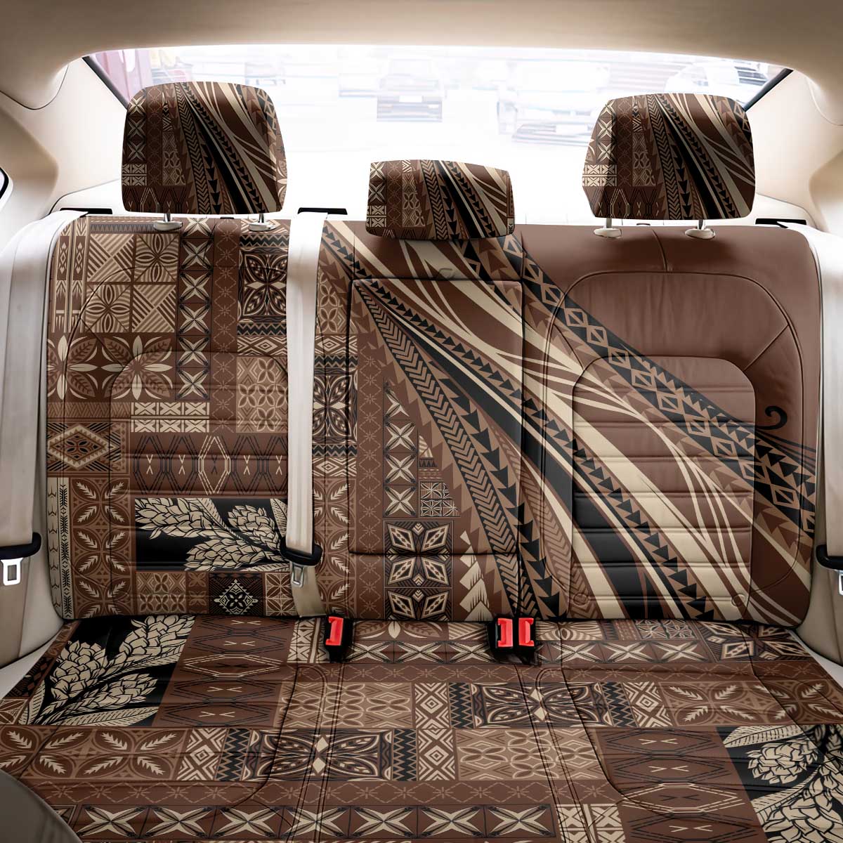 Pasifika Women's Day - Samoa Siapo Malu Tattoo Inspired Back Car Seat Cover Brown LT7 - Polynesian Pride