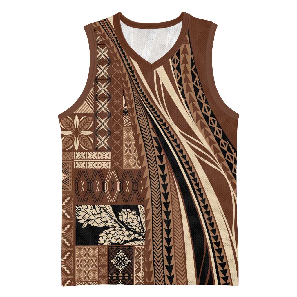 Pasifika Women's Day - Samoa Siapo Malu Tattoo Inspired Basketball Jersey Brown LT7 Unisex Brown - Polynesian Pride