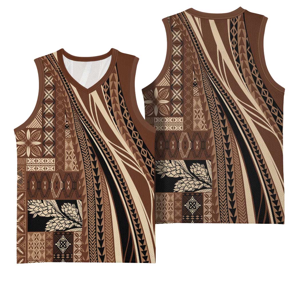 Pasifika Women's Day - Samoa Siapo Malu Tattoo Inspired Basketball Jersey Brown LT7 - Polynesian Pride